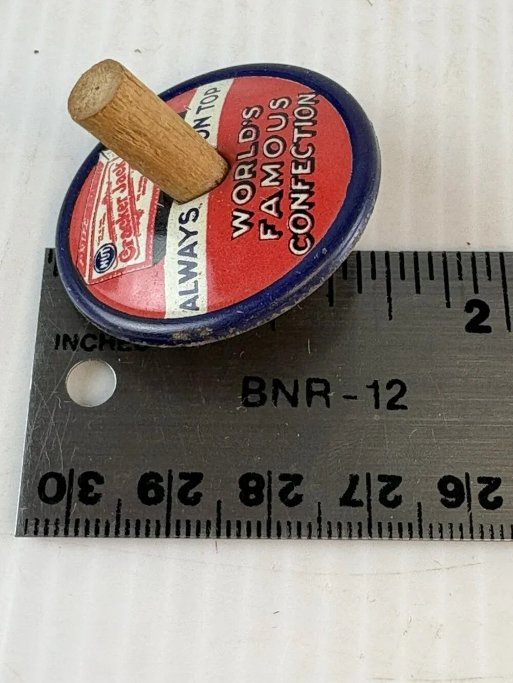 Antique 1920s Cracker Jack Tin Litho Spin Top Toy, 1.5in, Excellent Condition